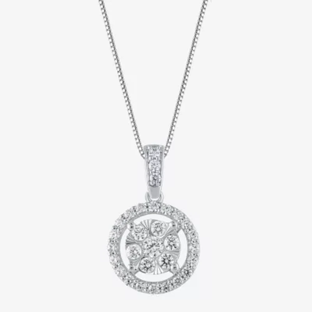 Womens 1/2 CT. T.W. Natural White Diamond 14K Gold Round Pendant Necklace