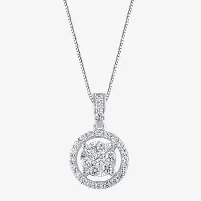 Womens 1/2 CT. T.W. Natural White Diamond 14K Gold Round Pendant Necklace