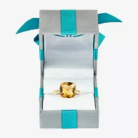 Effy  Womens Diamond Accent Genuine Orange Citrine 14K Gold Cushion Side Stone Solitaire Cocktail Ring