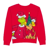 Little & Big Girls Crew Neck Long Sleeve Fleece Grinch Sweatshirt