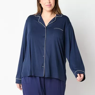 Liz Claiborne Cool and Calm Womens Plus Long Sleeve Pajama Top