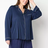 Liz Claiborne Cool and Calm Womens Plus Long Sleeve Pajama Top