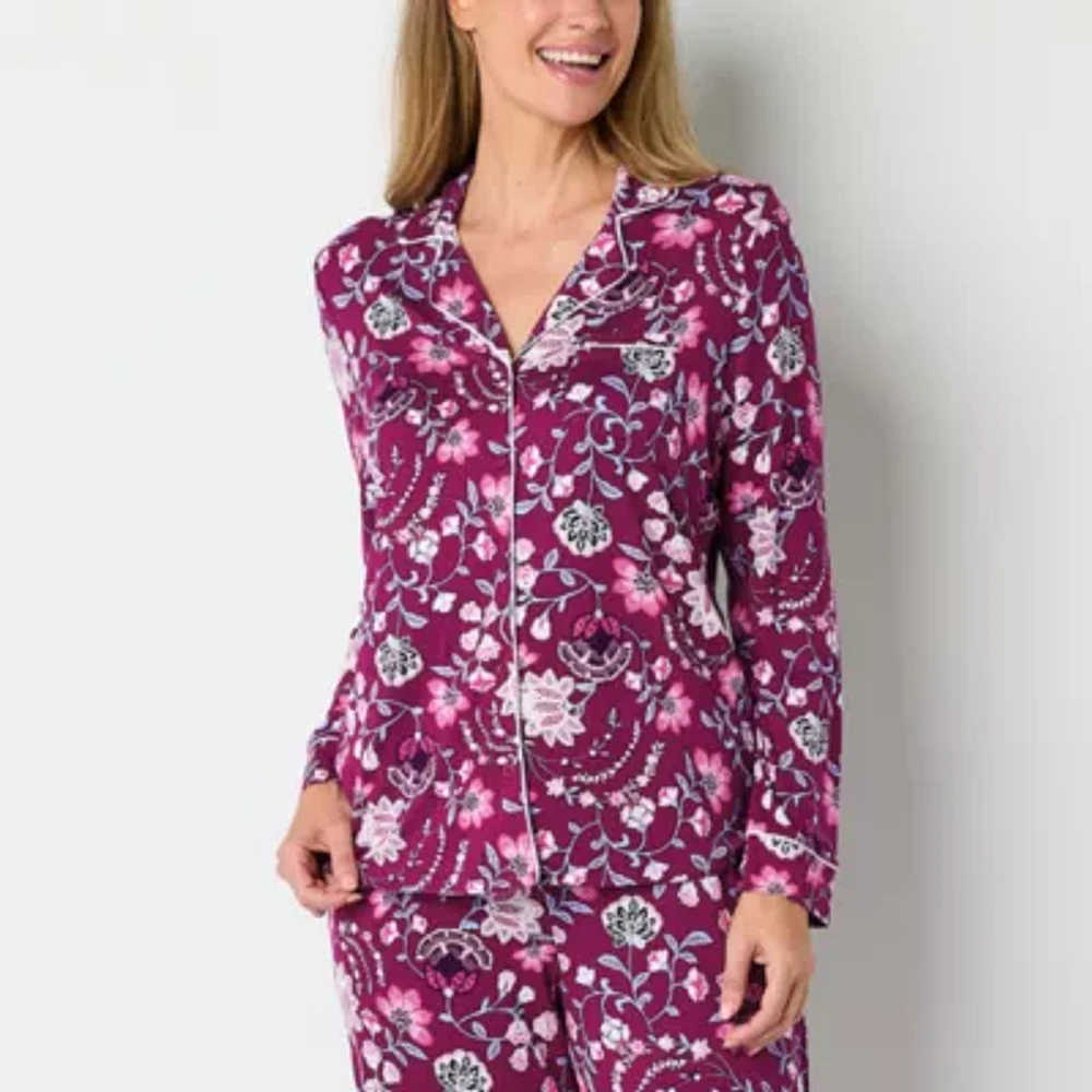 Liz Claiborne Cool and Calm Womens Long Sleeve Pajama Top