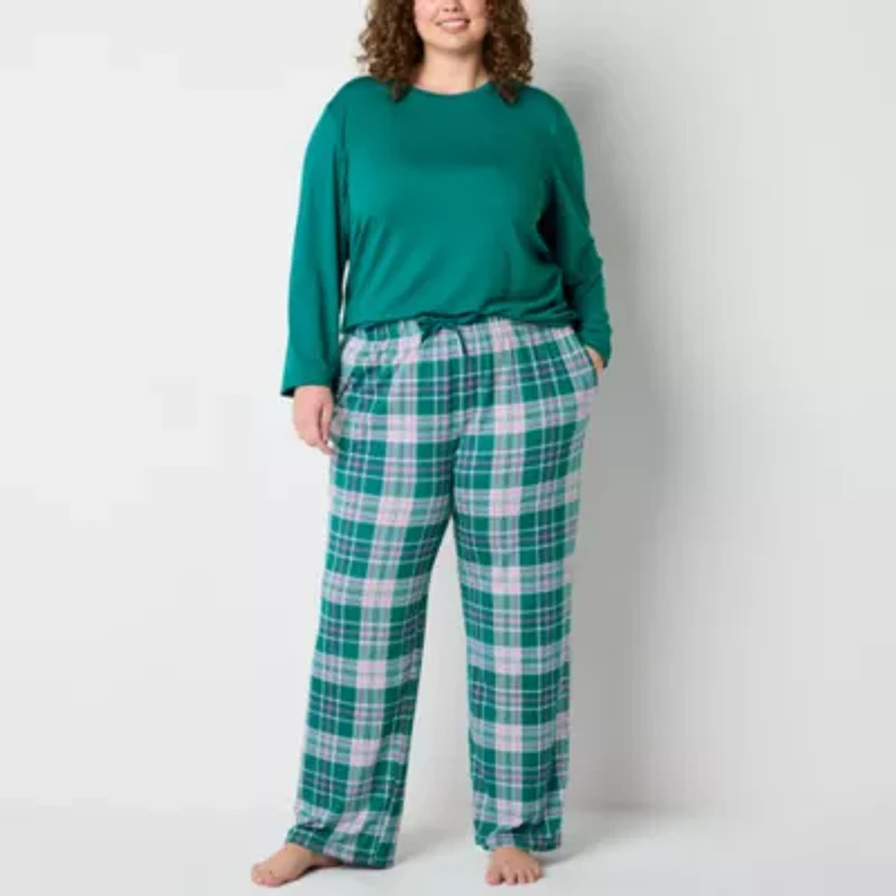 Jaclyn Womens Plus Crew Neck Long Sleeve 2-pc. Pant Pajama Set