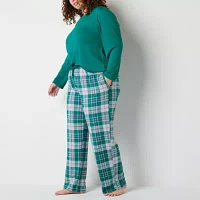 Jaclyn Womens Plus Crew Neck Long Sleeve 2-pc. Pant Pajama Set