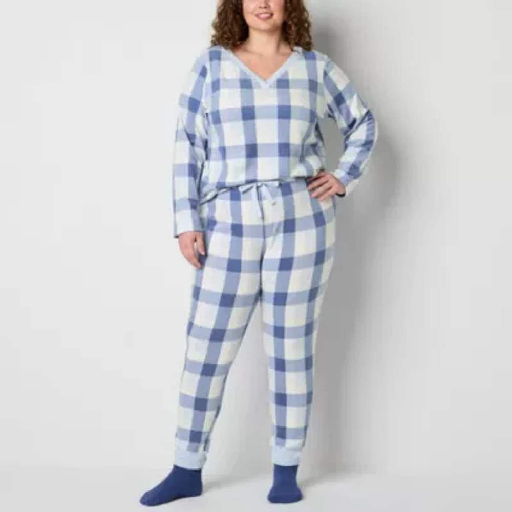 Jaclyn Womens Plus V-Neck Long Sleeve 3-pc. Pant Pajama Set