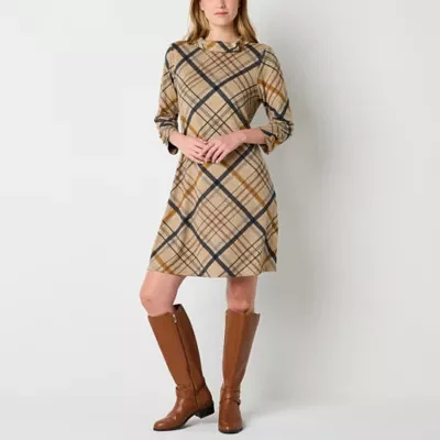 R & K Originals Womens 3/4 Sleeve Plaid Shift Dress