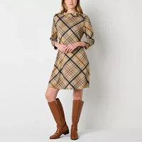 R & K Originals Womens 3/4 Sleeve Plaid Shift Dress