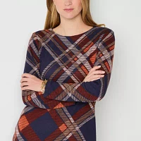 R & K Originals Womens Long Sleeve Plaid Shift Dress