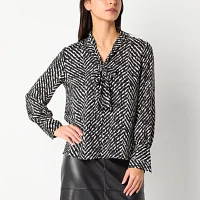 Worthington Womens V Neck Long Sleeve Blouse