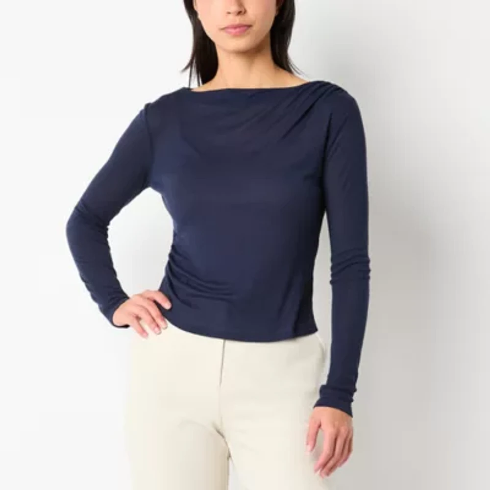 Worthington Womens Long Sleeve Mock Neck Top