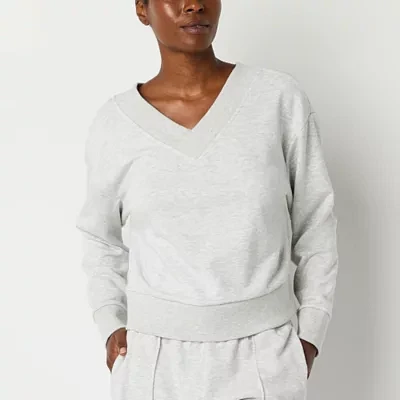 Xersion Womens Classic French Terry V Neck Long Sleeve Sweatshirt