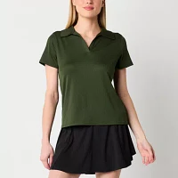 Xersion Womens Rib Short Sleeve Polo Shirt