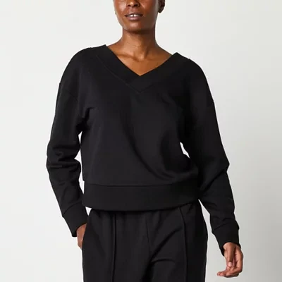 Xersion Womens Classic French Terry V Neck Long Sleeve Sweatshirt