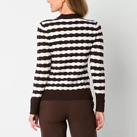 Liz Claiborne Womens Mock Neck Long Sleeve Striped Pullover Sweater