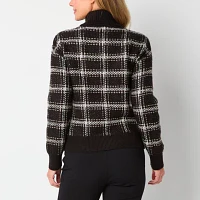 Liz Claiborne Womens Mock Neck Long Sleeve Plaid Pullover Sweater