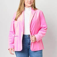 St. John's Bay Plus Velvet Womens Fitted Blazer