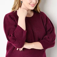 Liz Claiborne Plus Womens Crew Neck 3/4 Sleeve Pullover Sweater