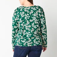 Liz Claiborne Womens Plus Crew Neck Long Sleeve T-Shirt