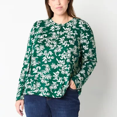 Liz Claiborne Womens Plus Crew Neck Long Sleeve T-Shirt