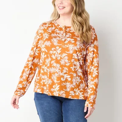 Liz Claiborne Womens Plus Crew Neck Long Sleeve T-Shirt