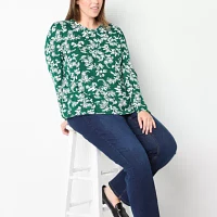Liz Claiborne Womens Plus Crew Neck Long Sleeve T-Shirt