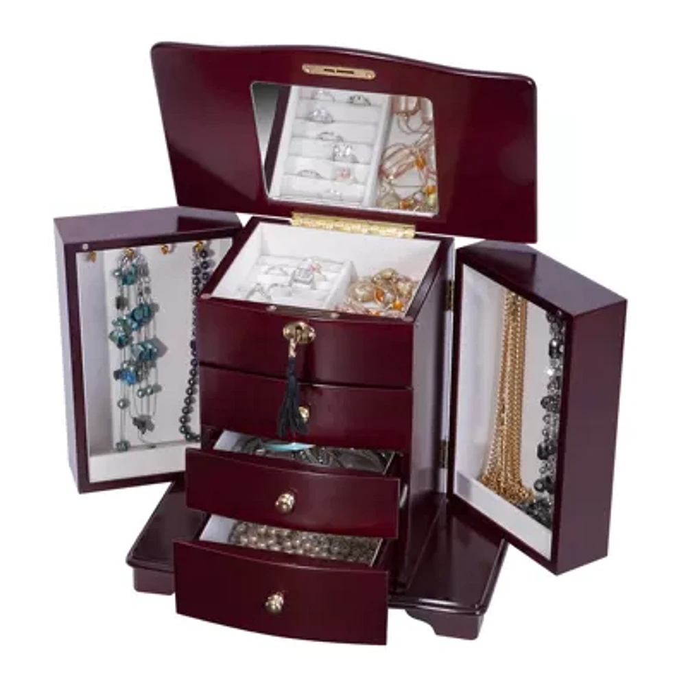 Mele and Co Locking Waverly Cherry-Finish Jewelry Box