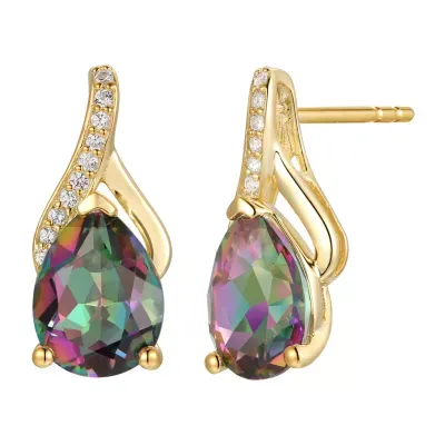 Genuine Mystic Fire Topaz 14K Gold Over Silver 13.5mm Stud Earrings