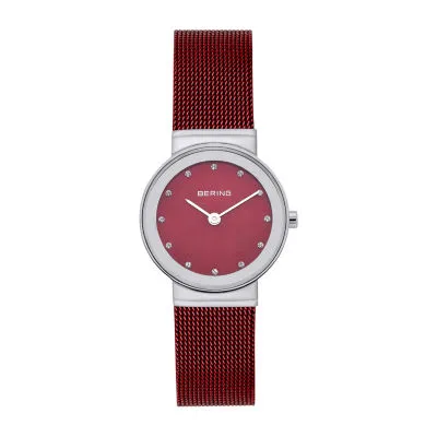 Bering Womens Crystal Accent Red Stainless Steel Bracelet Watch 10126-303
