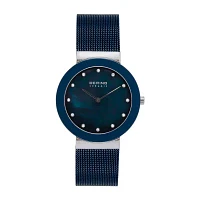 Bering Womens Crystal Accent Blue Stainless Steel Bracelet Watch 11435-387