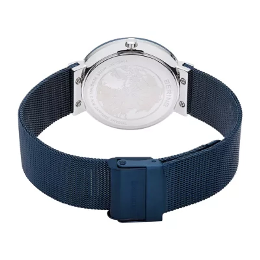 Bering Womens Crystal Accent Blue Stainless Steel Bracelet Watch 11435-387