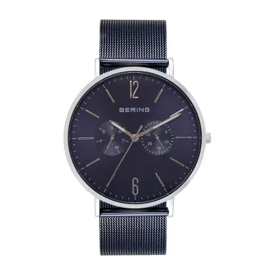Bering Mens Multi-Function Blue Stainless Steel Bracelet Watch 14240-303