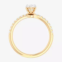 (G-H /  Si1-Si2) Womens 1 CT. T.W. Lab Grown White Diamond 10K Gold Marquise Side Stone Engagement Ring