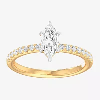 (G-H /  Si1-Si2) Womens 1 CT. T.W. Lab Grown White Diamond 10K Gold Marquise Side Stone Engagement Ring