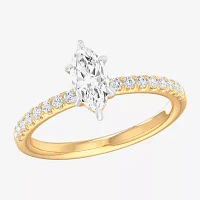 (G-H /  Si1-Si2) Womens 1 CT. T.W. Lab Grown White Diamond 10K Gold Marquise Side Stone Engagement Ring