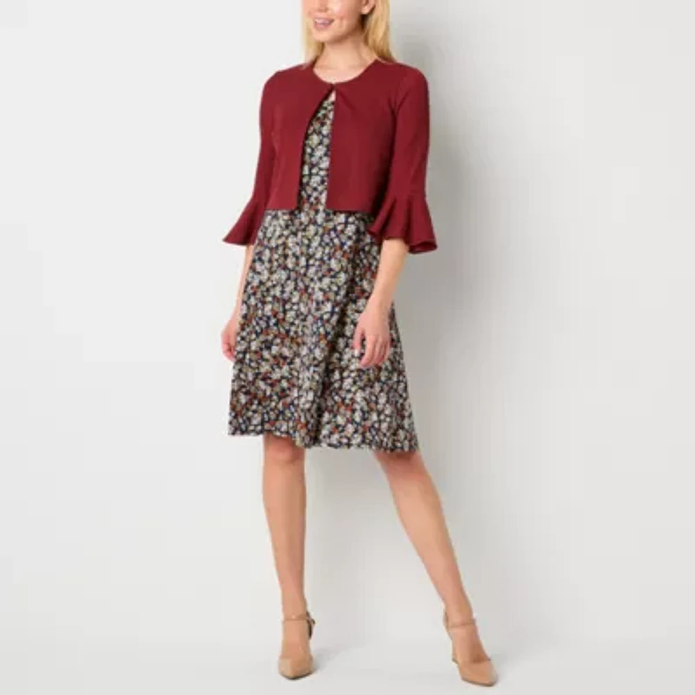 Perceptions Womens Floral Jacket Dress Petite