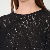 MSK Sequin Womens Round Neck Short Sleeve Blouse