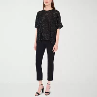 MSK Sequin Womens Round Neck Short Sleeve Blouse