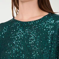 MSK Sequin Womens Round Neck Short Sleeve Blouse