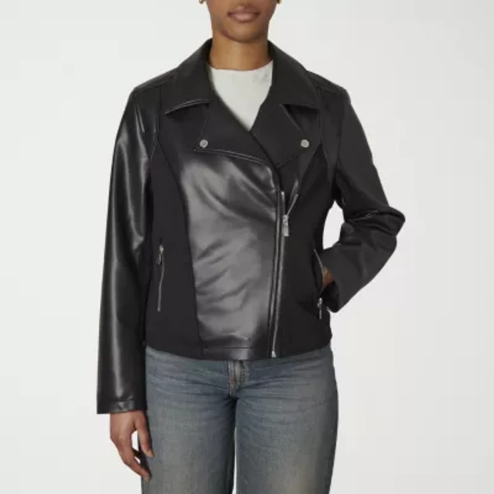 Nicole Miller Womens Leather Lined Midweight Jacket