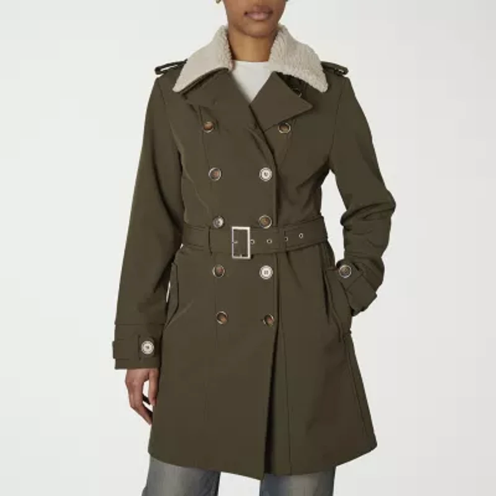 Nicole Miller Womens Lined Belted Midweight Trench Coat