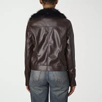 Nicole Miller Womens Faux Leather Lined Midweight Motorcycle Jacket