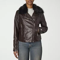 Nicole Miller Womens Faux Leather Lined Midweight Motorcycle Jacket