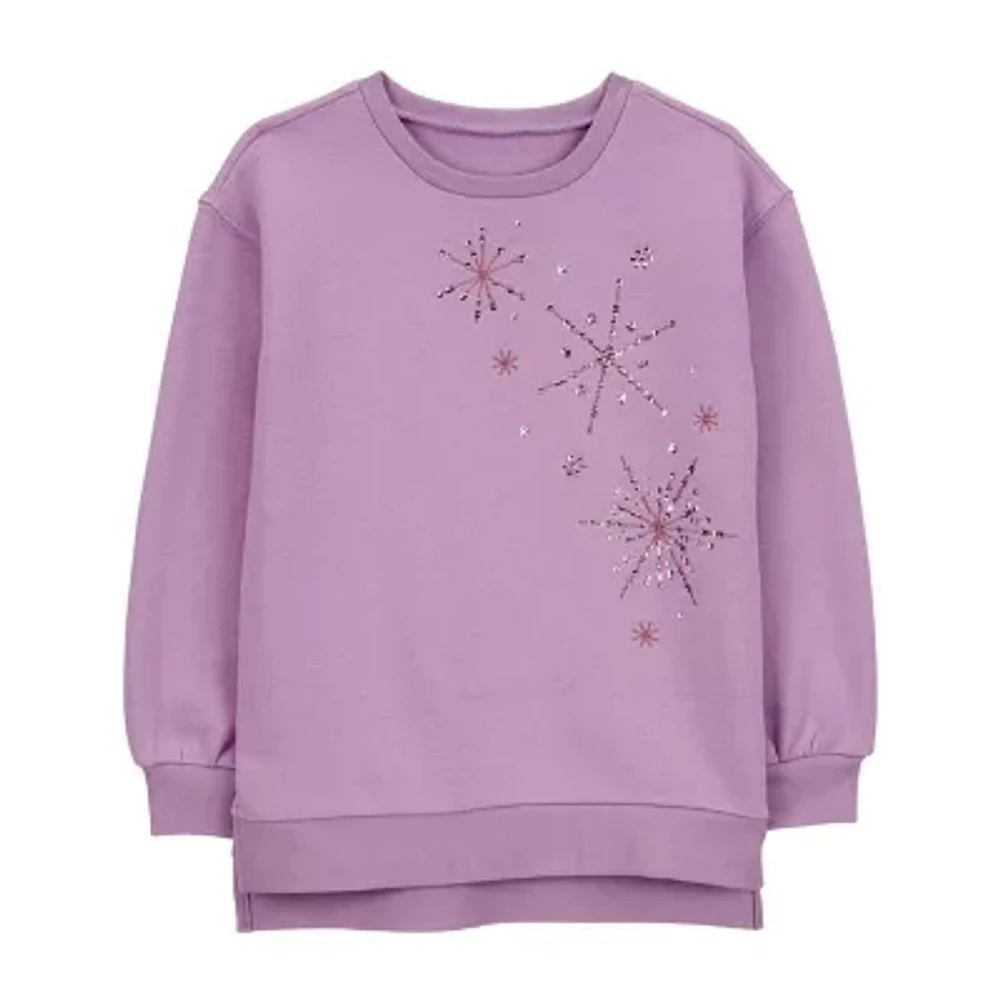 Carter's Little & Big Girls Embellished Round Neck Long Sleeve Fleece Sweatshirt