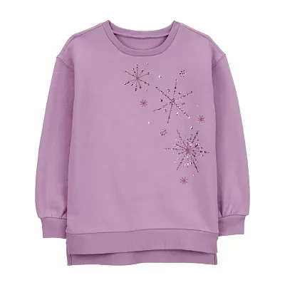 Carter's Little & Big Girls Embellished Round Neck Long Sleeve Fleece Sweatshirt