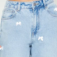 Forever 21 Juniors Bow Detail 90s Womens High Rise Straight Leg Jean