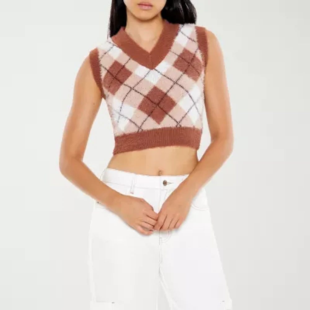 Forever 21 Juniors Cozy Plaid Cropped Sweater Womens Vest