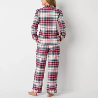 Liz Claiborne Womens Flannel Long Sleeve 2-pc. Pant Pajama Set