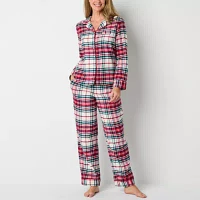 Liz Claiborne Womens Flannel Long Sleeve 2-pc. Pant Pajama Set