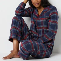 Liz Claiborne Womens Flannel Long Sleeve 2-pc. Pant Pajama Set
